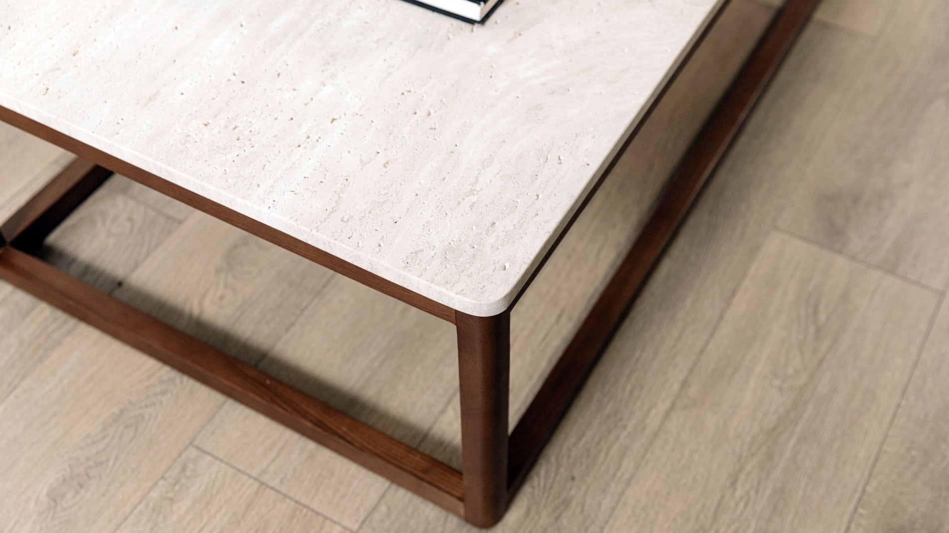 Still Coffee Table Square, Travertine and Walnut_image