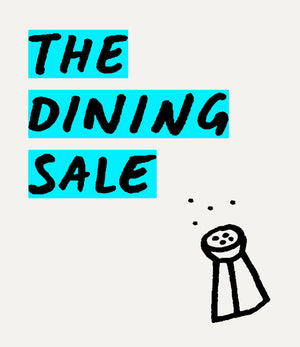 Promotional graphic for 'The Dining Sale' with a salt shaker illustration on a white background.