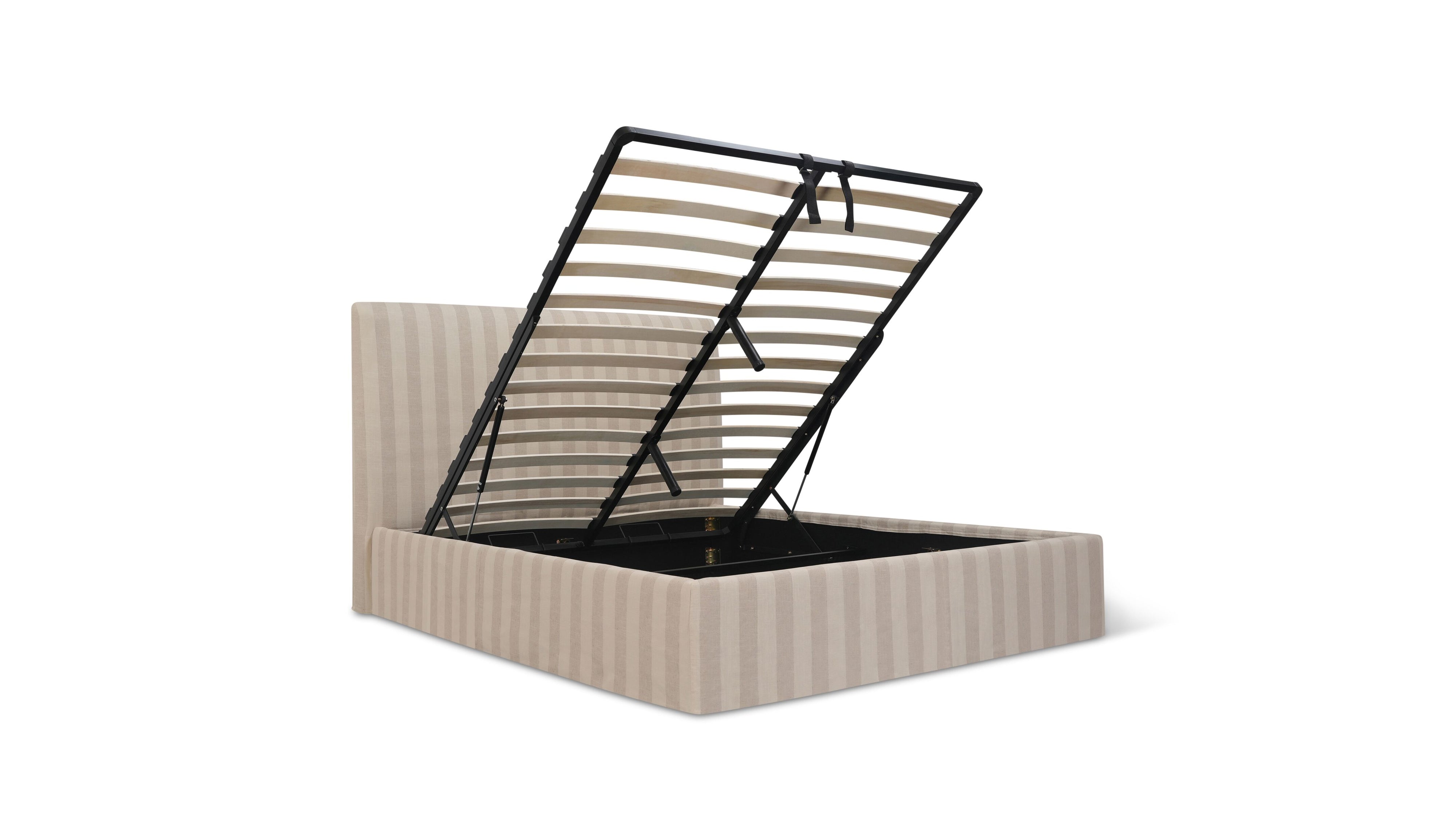 Wave Bed High Headboard with Storage, Queen, Dover Stripe