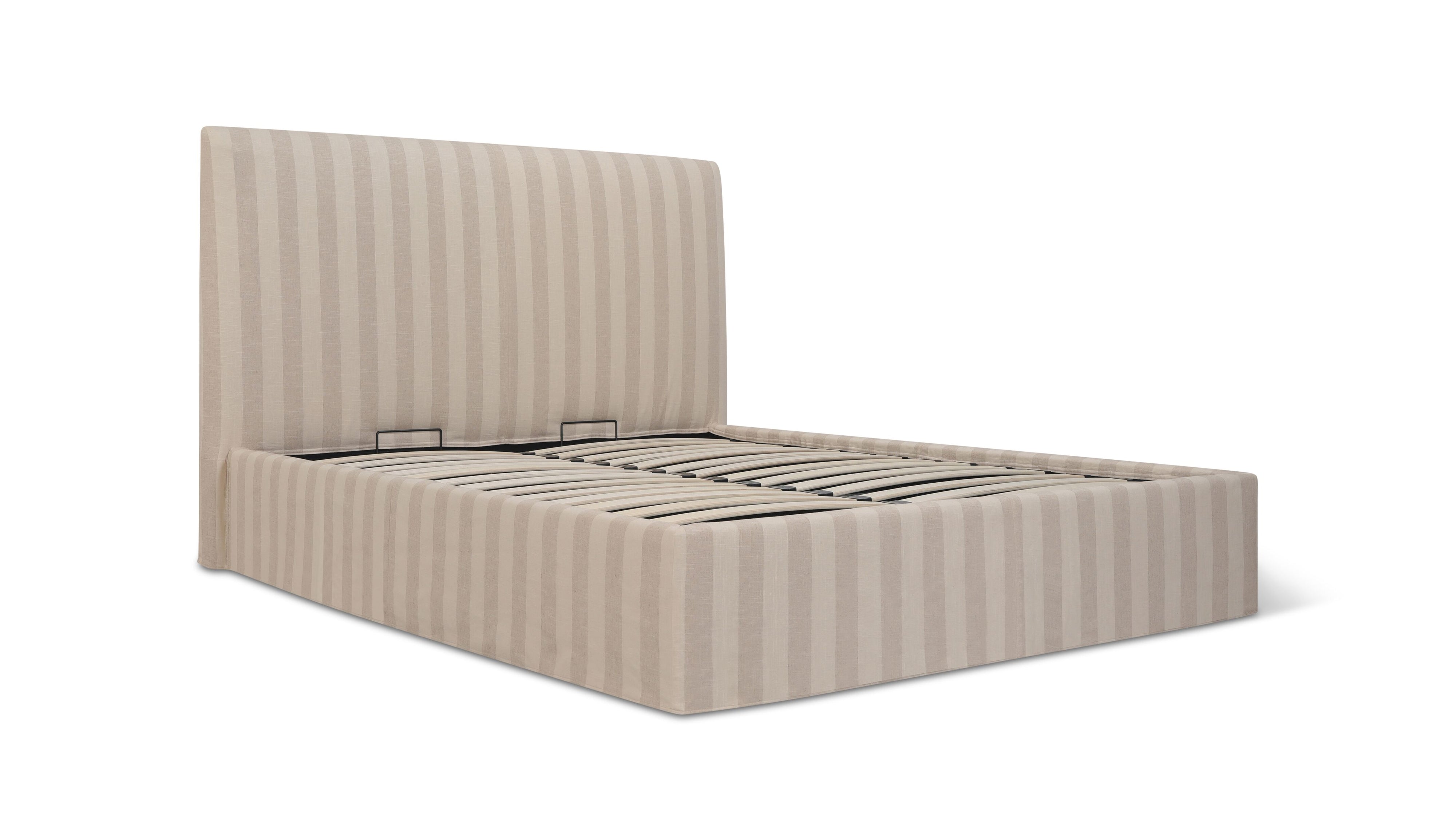 Wave Bed High Headboard with Storage, Queen, Dover Stripe