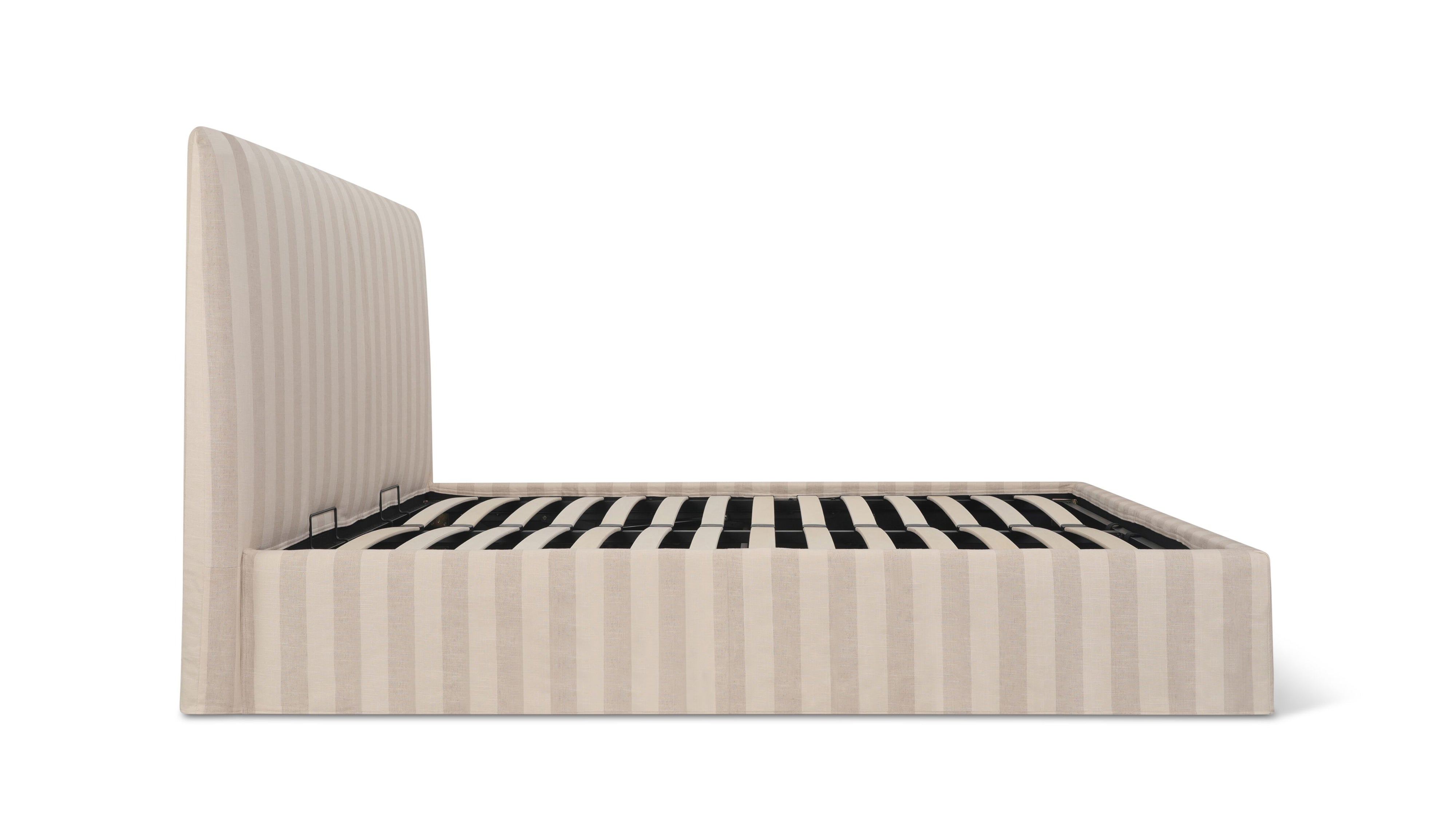 Wave Bed High Headboard with Storage, Queen, Dover Stripe