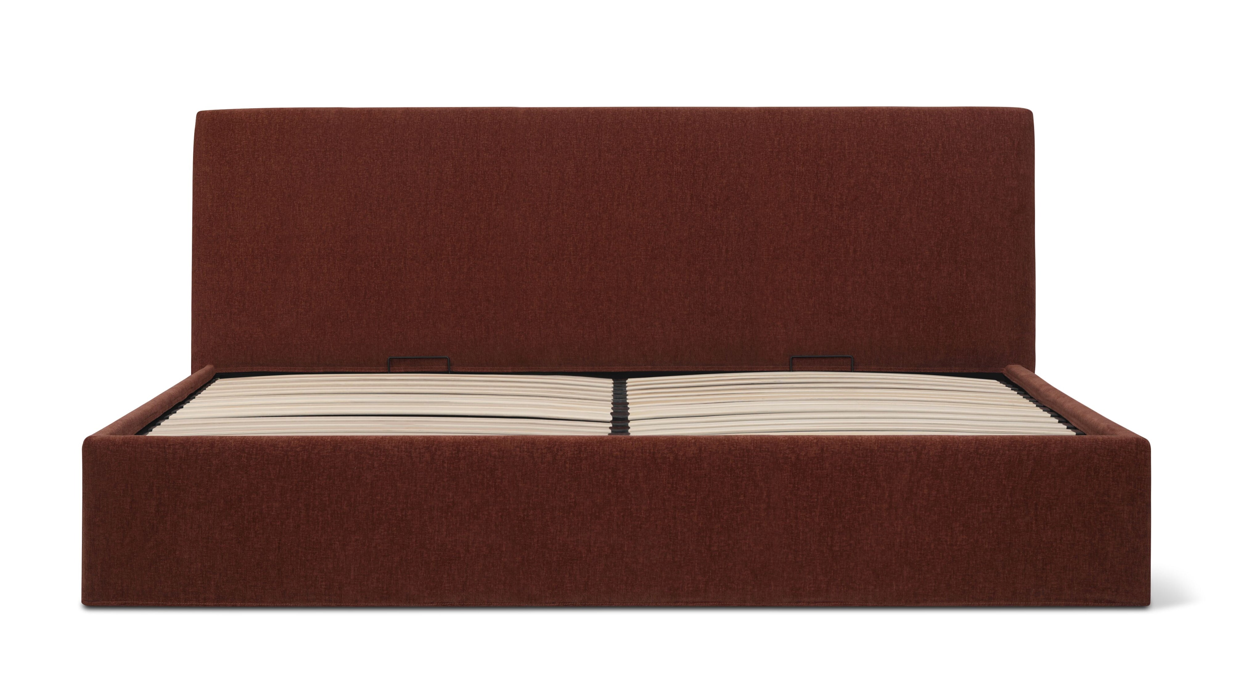 Wave Bed High Headboard with Storage, Queen, Toffee