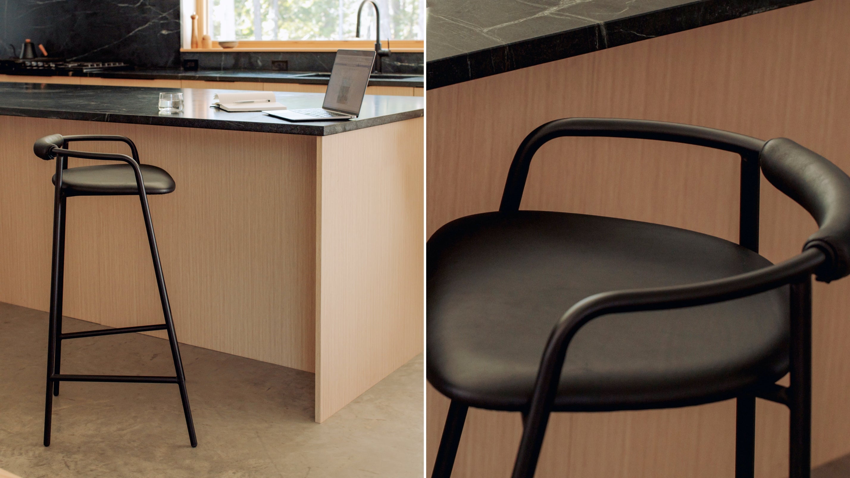Slow Mornings Stool, Bar, Coal Leather/Black Metal - Image 3