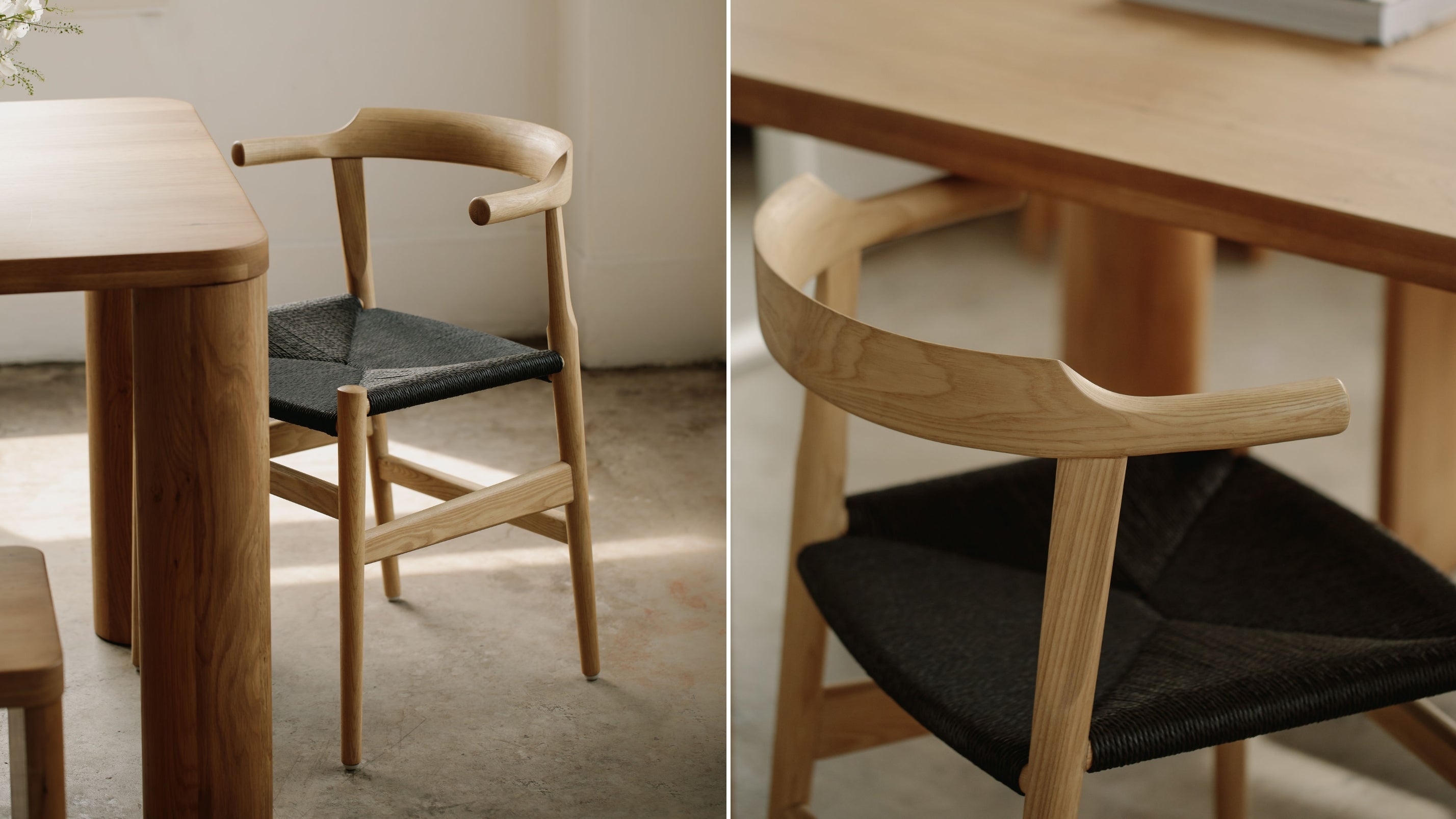 Tuck In Dining Chair, White Ash, Black Papercord Seat