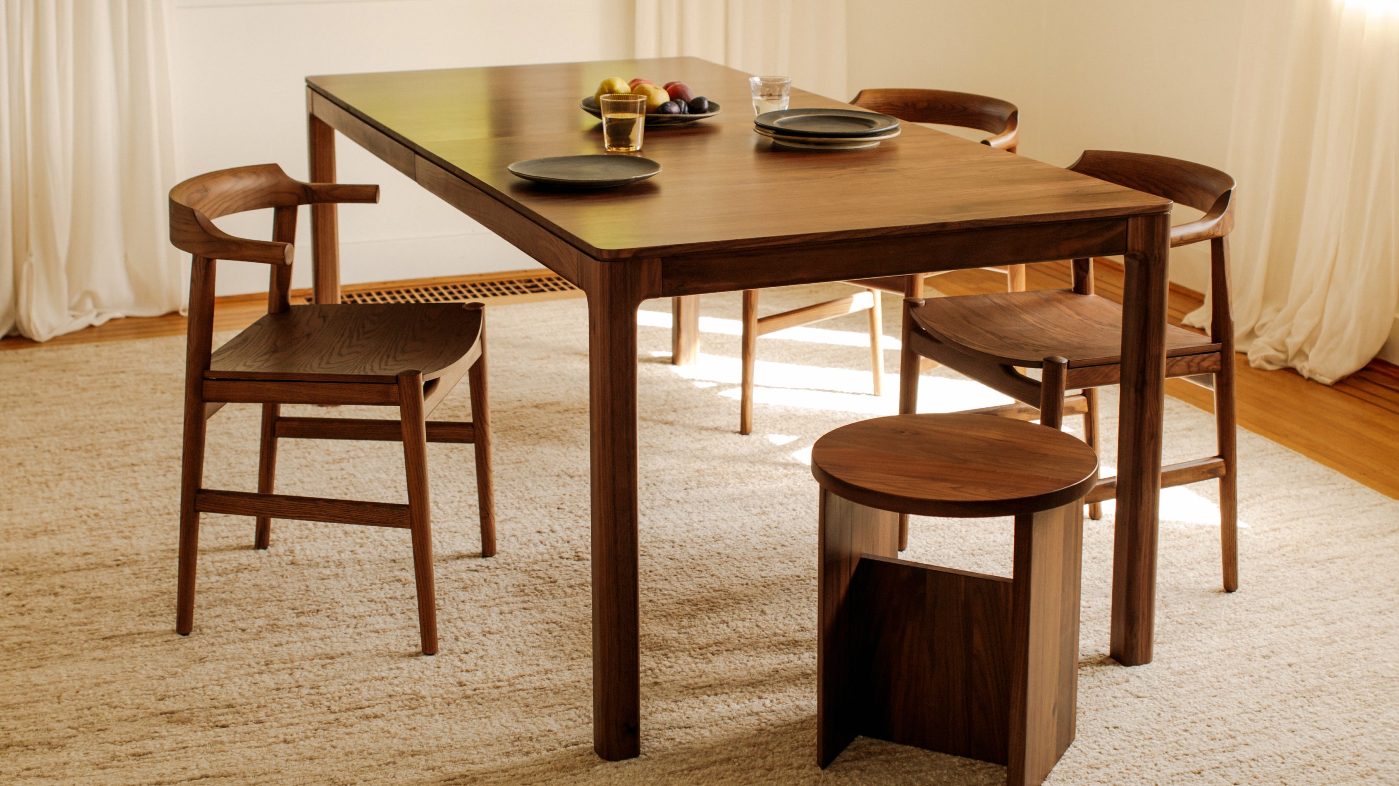 Tuck In Dining Chair, Wood Seat, Stained Walnut