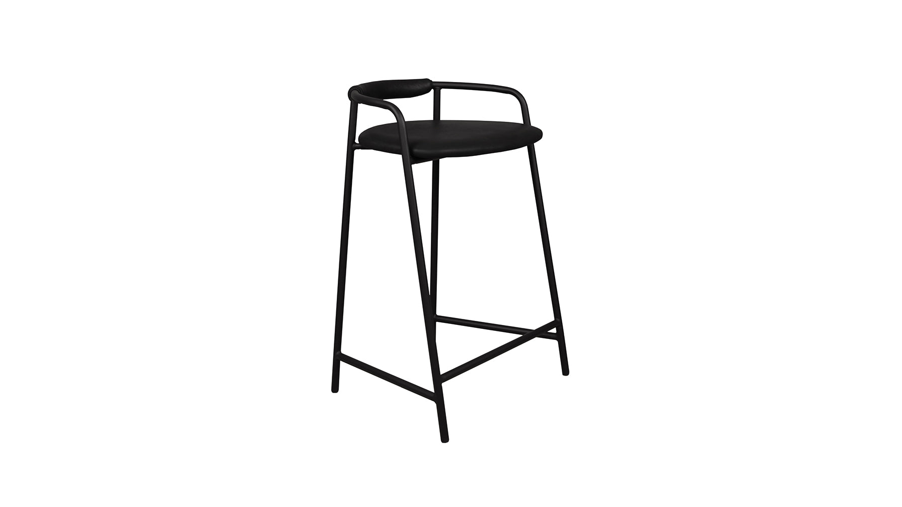 Slow Mornings Stool, Counter, Coal Leather/Black Metal_image