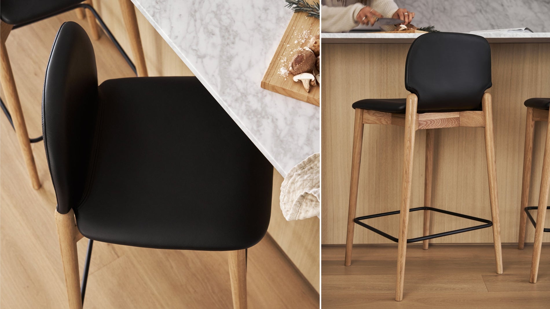 Dine In Stool, Counter, Oak/Black Leather_image