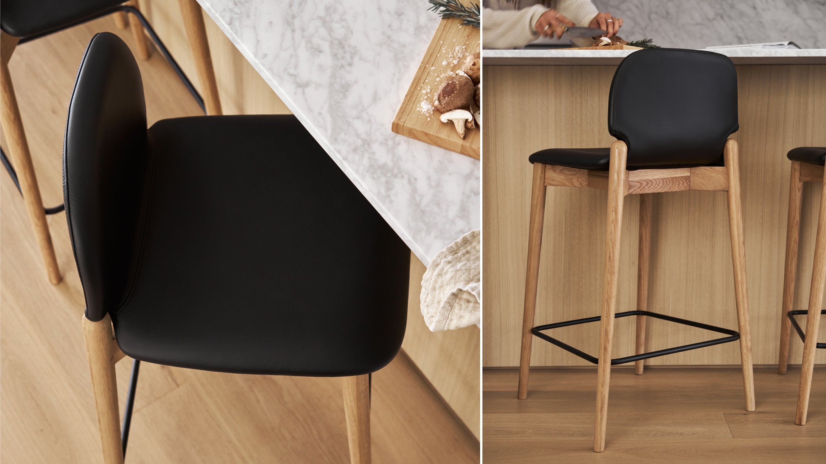 Dine In Stool, Counter, Oak/Black Leather - Image 3