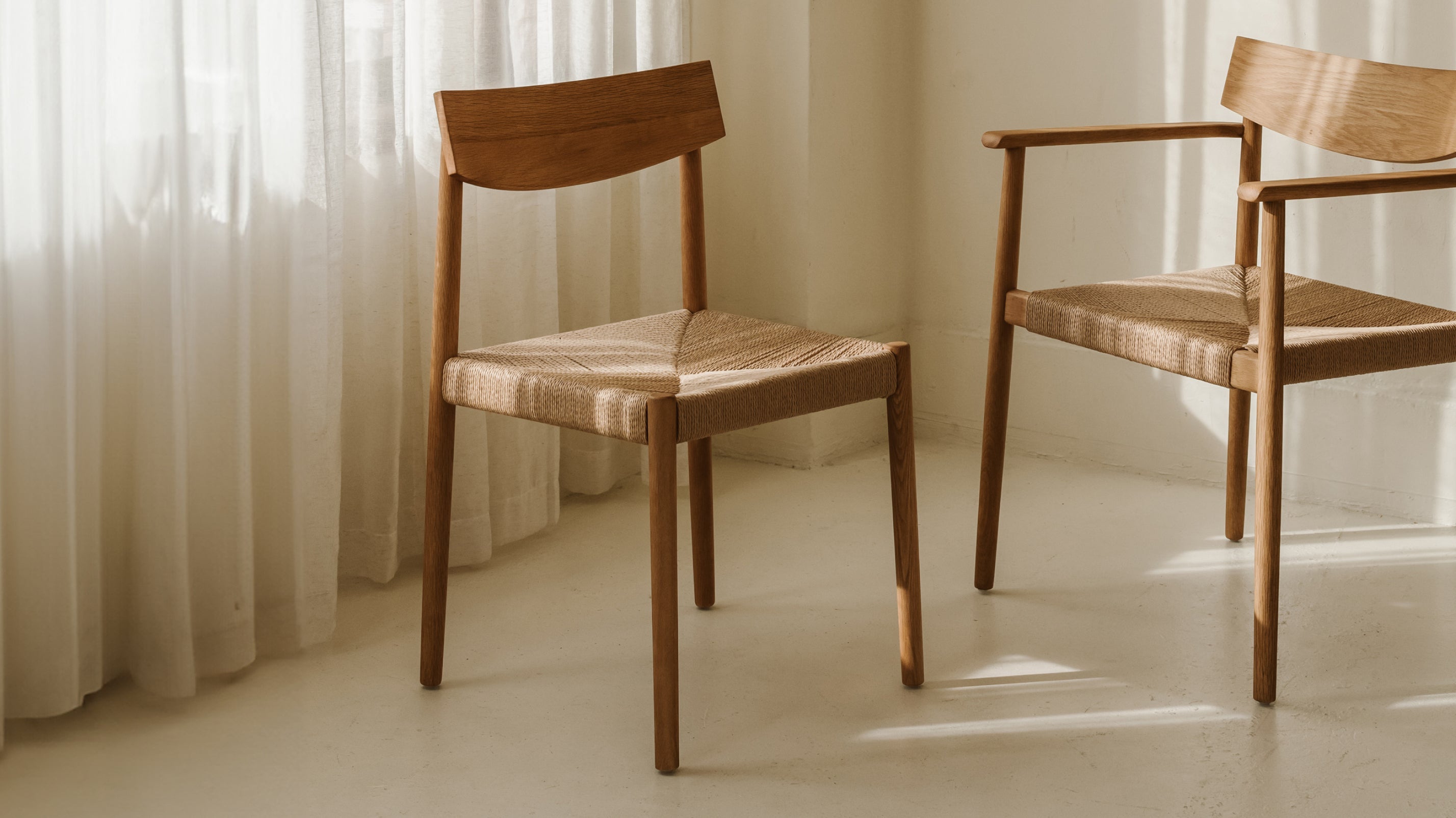 Dinner Guest Armless Dining Chair (Set of Two), White Oak/ Natural Papercord Seat - Image 3