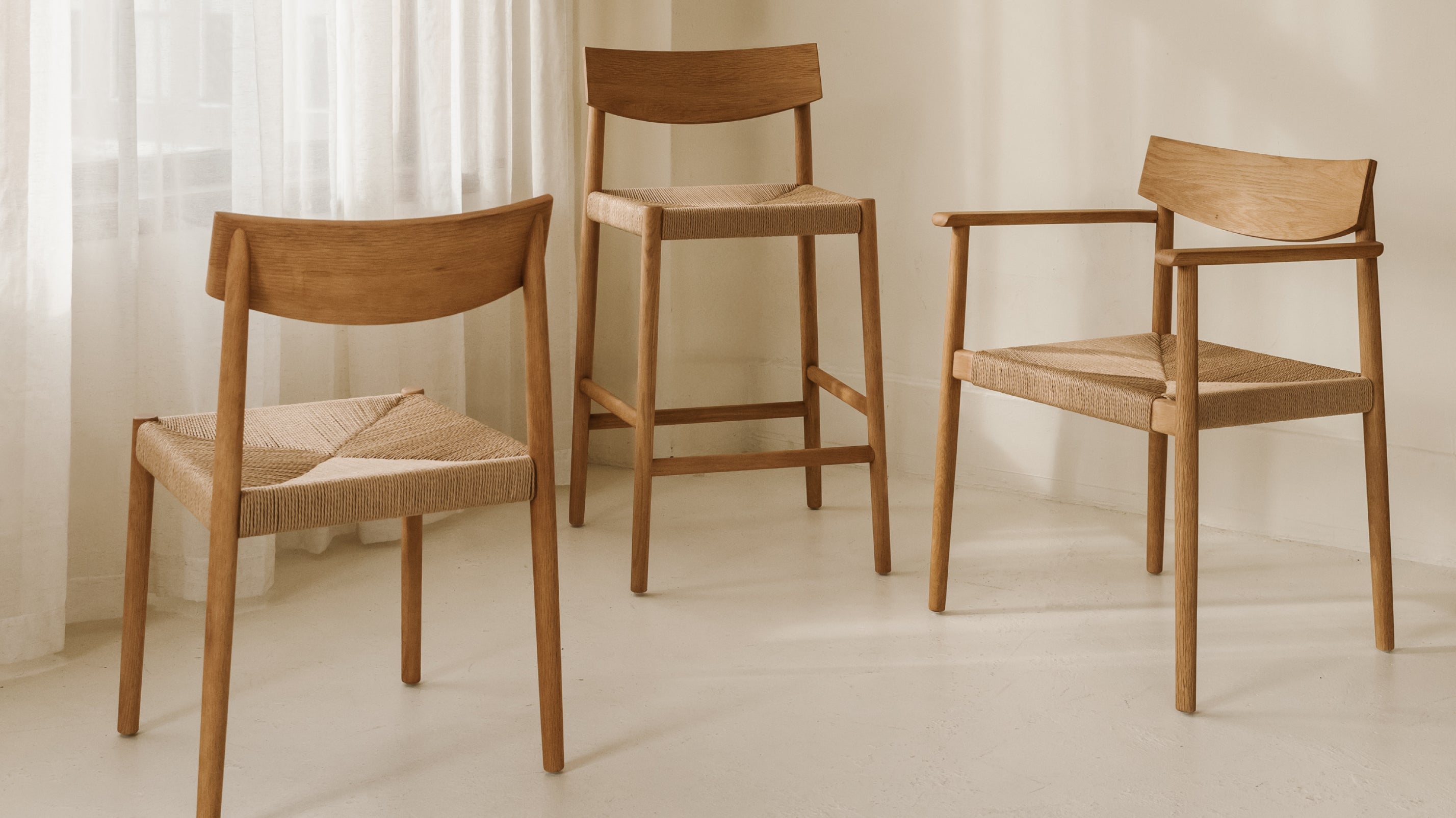 Dinner Guest Armless Dining Chair (Set of Two), White Oak/ Natural Papercord Seat - Image 4