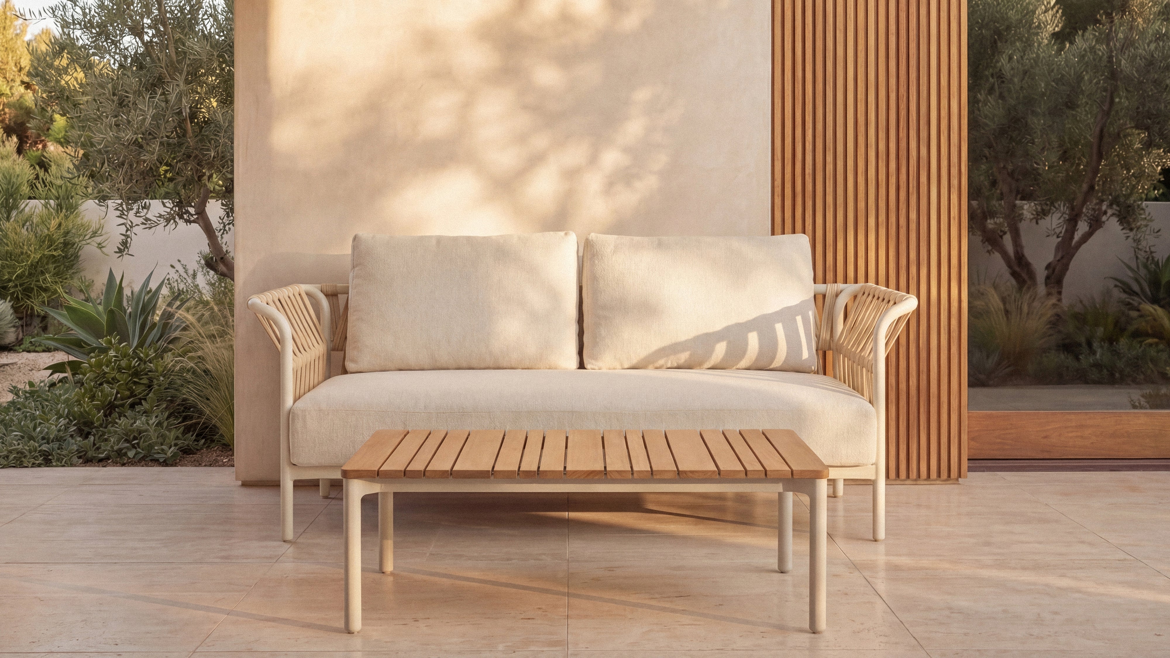 Sweet Escape Outdoor Coffee Table, Ivory/Teak