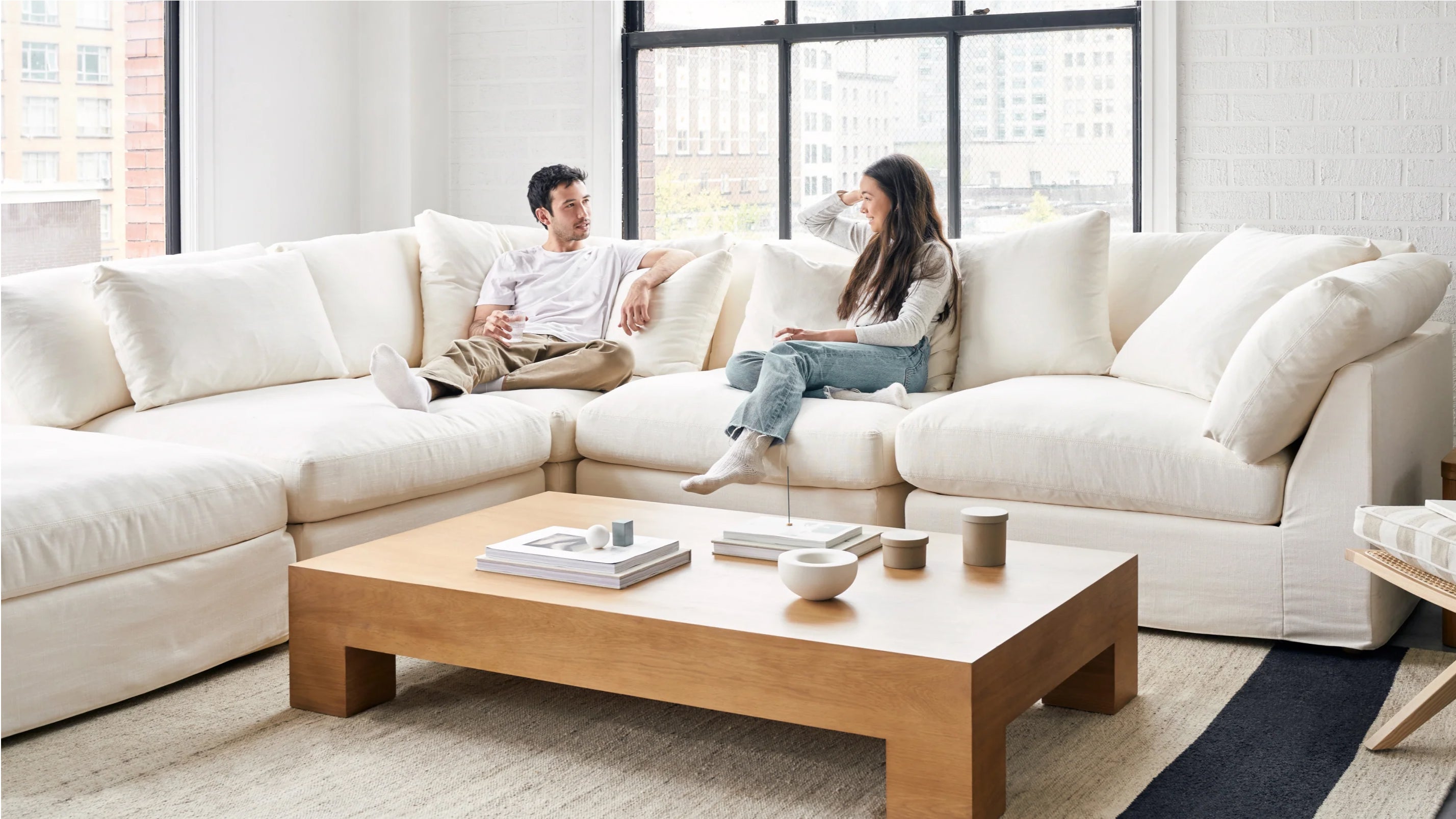 Get Together™ 5-Piece Modular U-Shaped Sectional, Large, Cream Linen