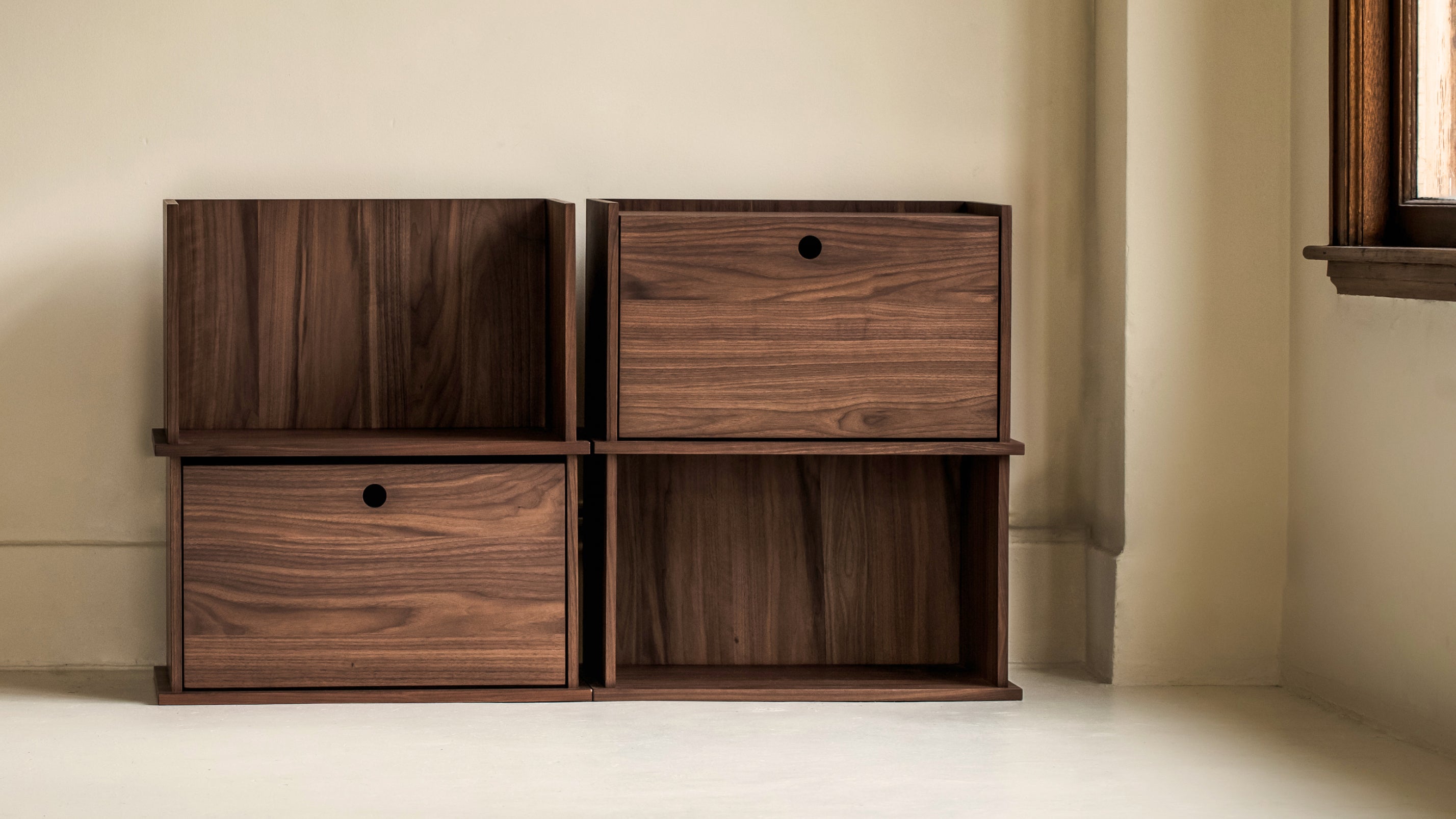 Keep Stacking Storage System 4-Piece, Open and Closed, Walnut