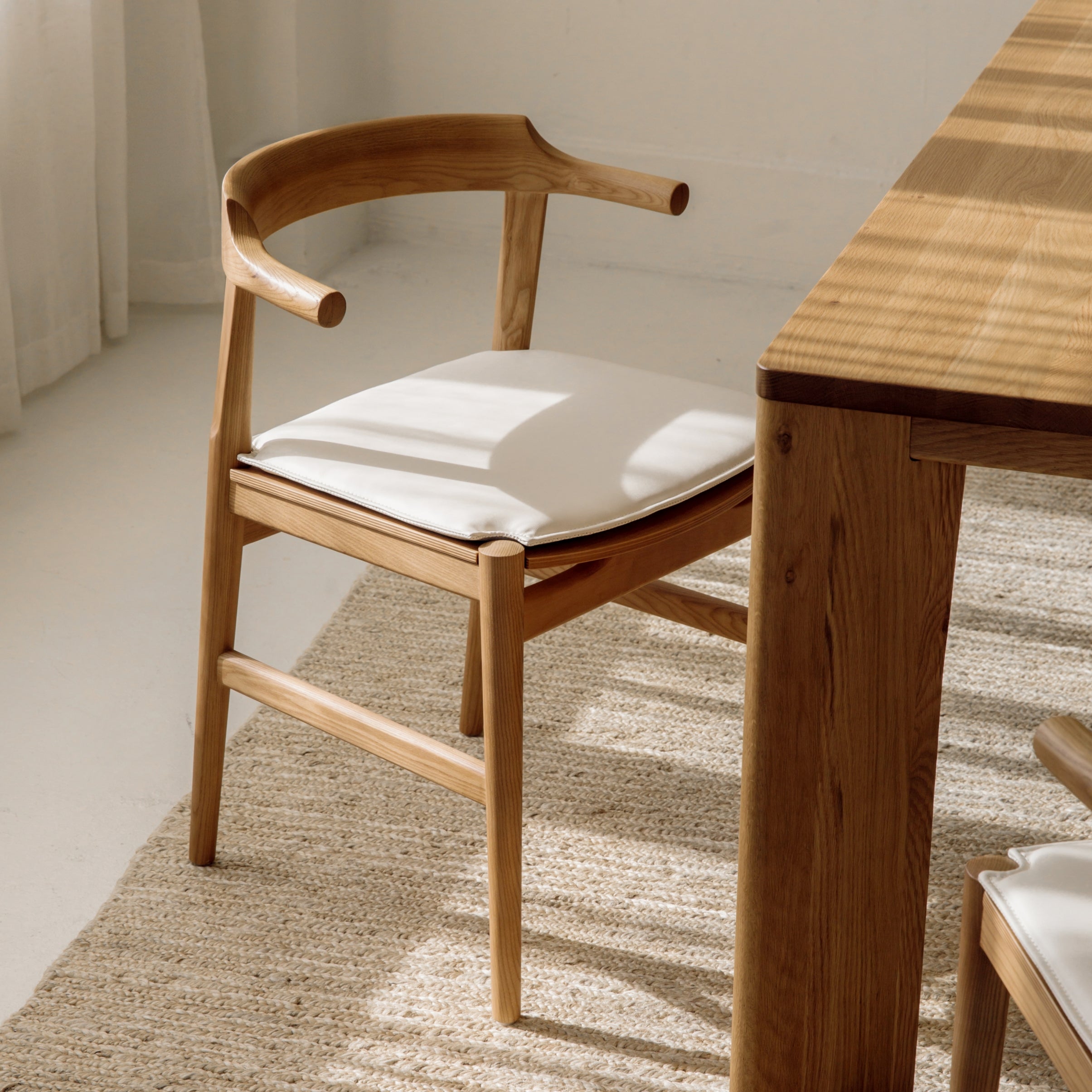 Tuck In Dining Chair with Cushion, White Oak, Wood Seat with White Cushion - Image 9