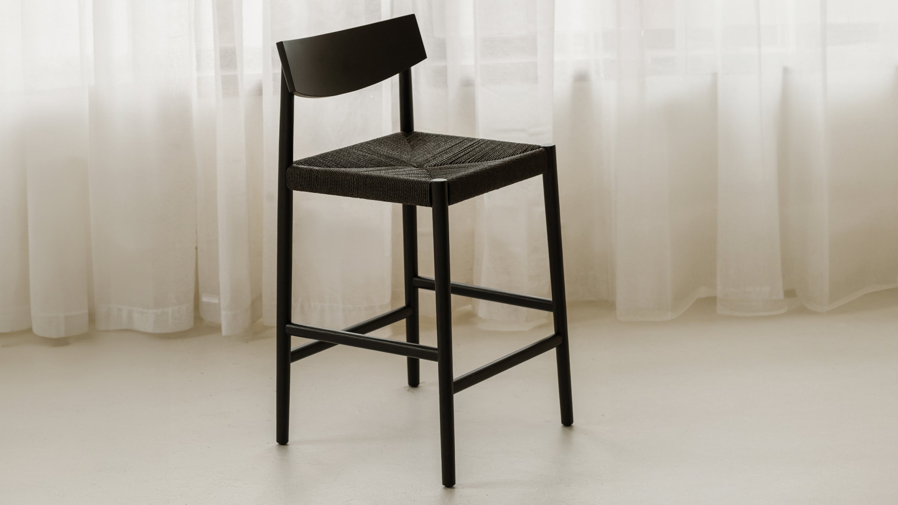 Dinner Guest Counter Stool, Black Oak/ Black Papercord Seat - Image 2