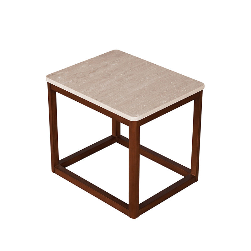 Still Side Table, Travertine and Walnut - Image 8
