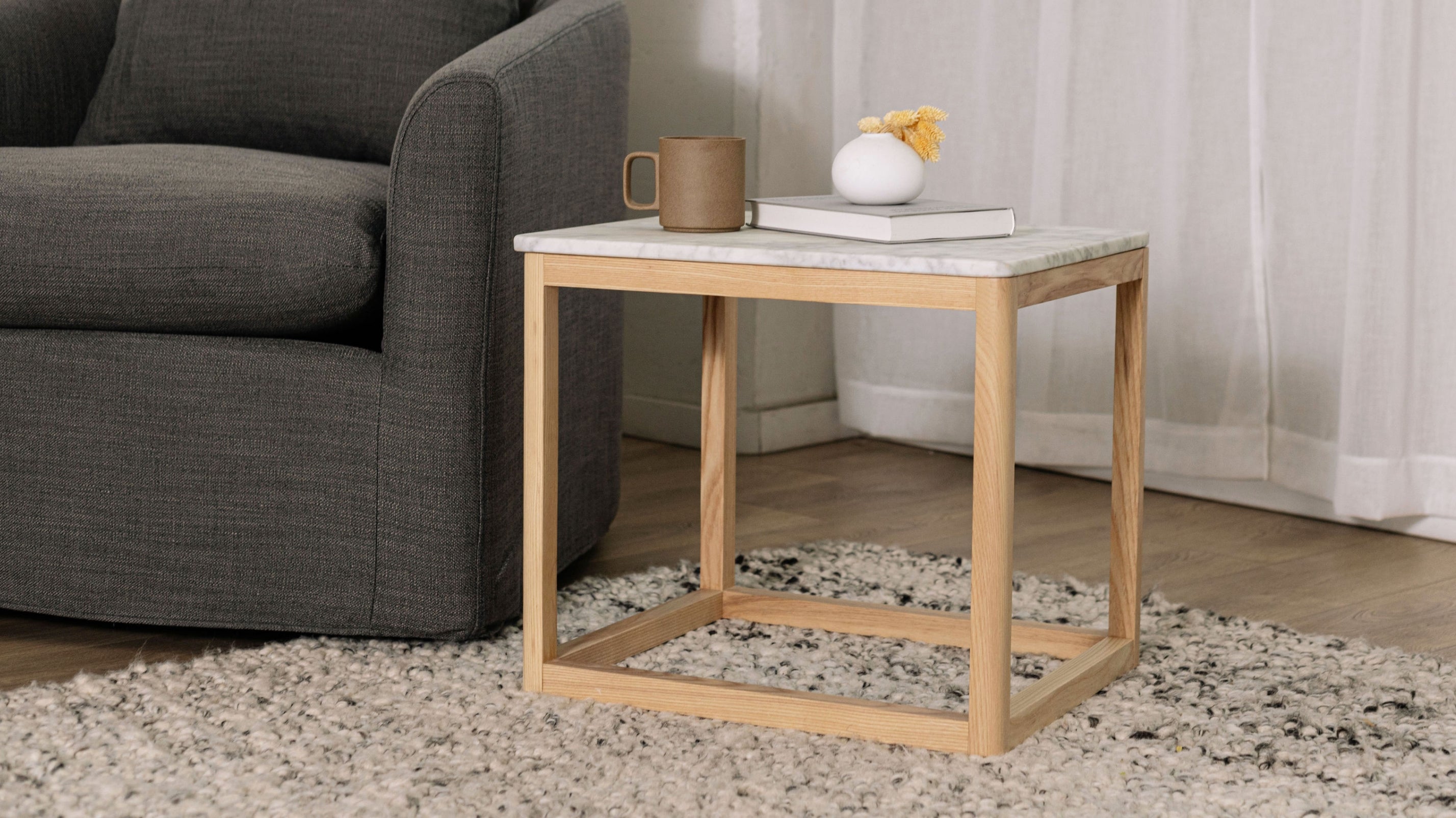 Still Side Table, Travertine and Walnut - Image 7